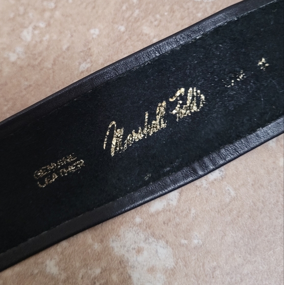 Vintage Marshall Fields Women's Black Leather Round Buckle Belt - Picture 4 of 5